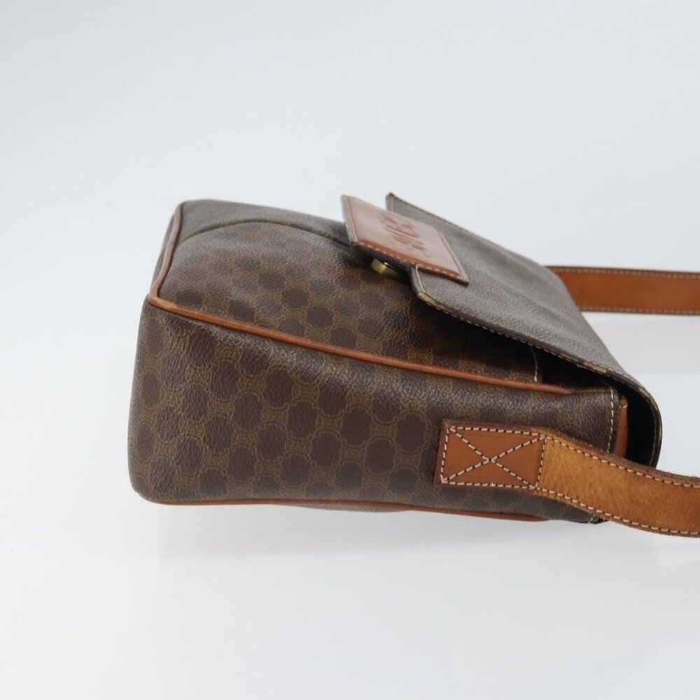 Authentic CELINE Macadam Canvas Shoulder Bag PVC Leather Brown Gold - Picture 10 of 16